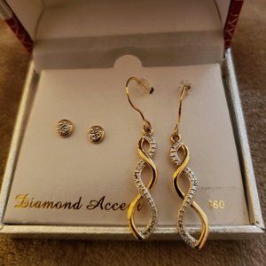 Gold  Plated Earrings w Diamond Accent